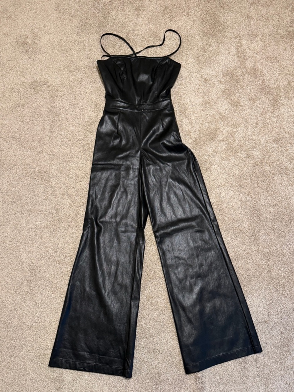Good American Black Faux Leather Wide-Leg Jumpsuit